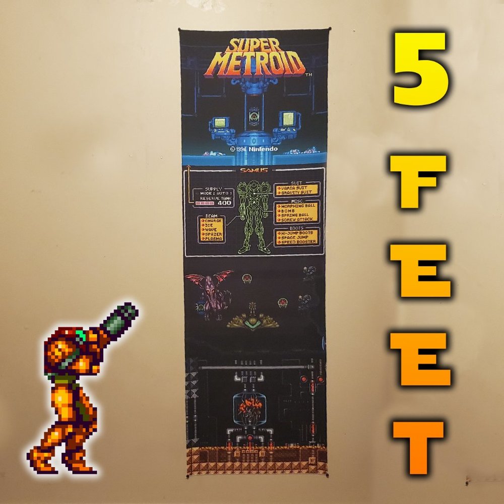 Super Metroid 5 x 1.5 foot tapestry  banner wall flag Super Nintendo Samus Aran